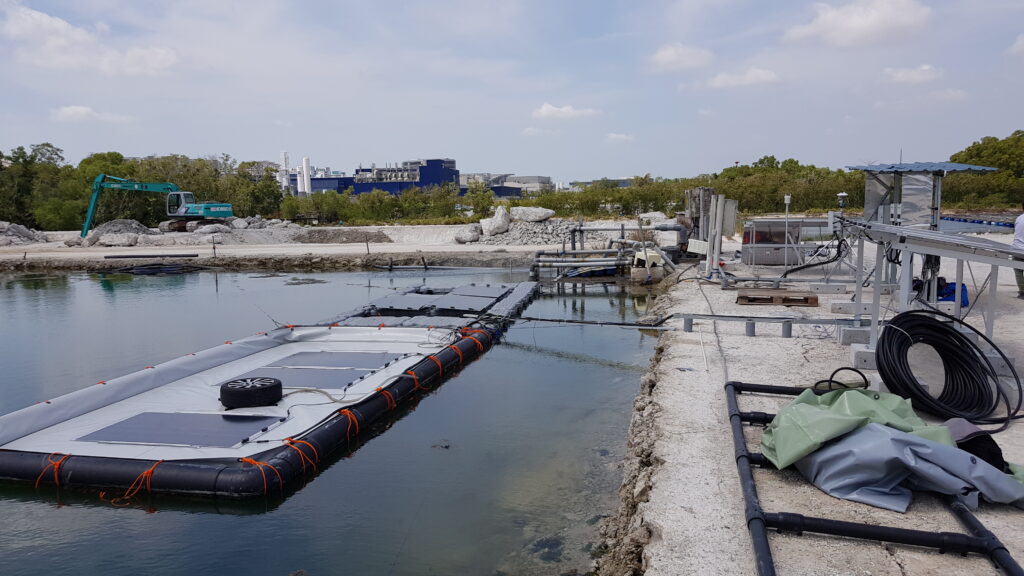 Third-party verification test comparing Ocean Sun’s membrane system against pontoon-mounted and ground-mounted systems.